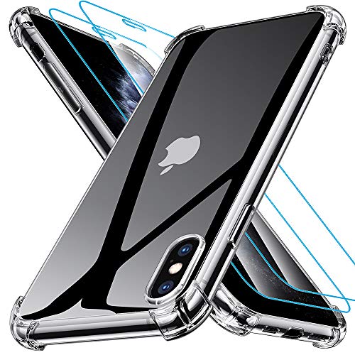 iPhone XS Hülle iPhone X Hülle mit [2 Stück Panzerglas Schutzfolie], Joyguard Handyhülle iPhone XS/X mit Panzerglas[Air Cushion]TPU Case iPhone XS Hülle Silikon iPhone X Hülle Silikon - Klar