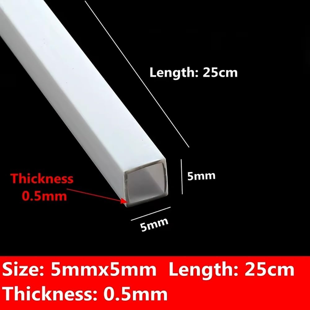 Zestaw 80 sztuk rurek kwadratowych ABS o długości 25 cm i 50 cm – plastikowe rury DIY do modelarstwa i złączy wodnych(25cmx5x5mm)