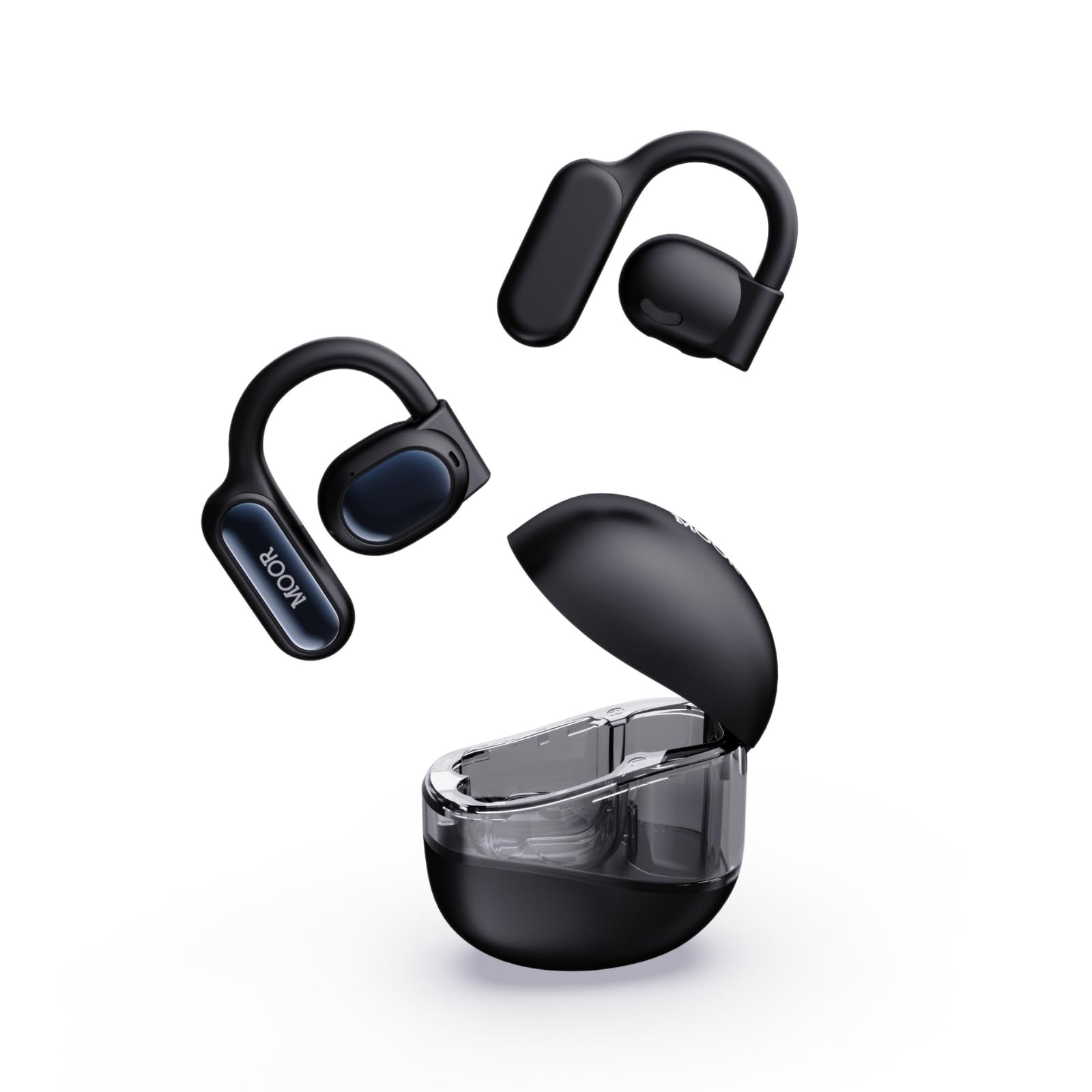 MOOR Black OpenWave Open Ear Headphones Bluetooth 5.3 Wireless Earbuds, 40H Playtime ENC Noise Cancelling Earbuds with 16.2mm Dynamic Drivers for Premium Stereo Sound IPX4 Waterproof Earbuds