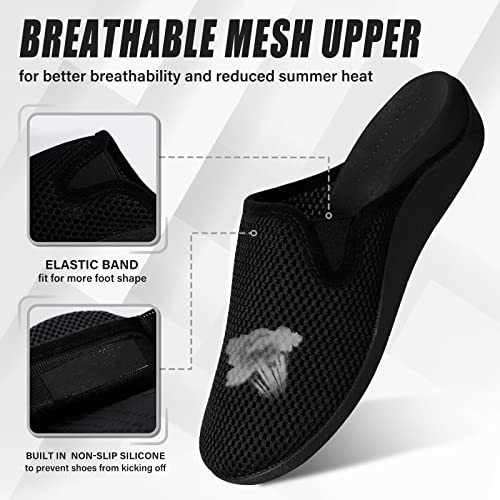 V.Step Breathable Mesh Orthopedic Slippers with Arch Support for Women Men Plantar Fasciitis Orthotic Slip On Mules Indoor Outdoor House Shoes, Black2