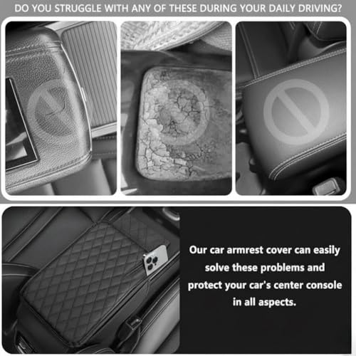 Image of Car Armrest Cushion with Storage, Heightened Padded Centre Console Extender with Quilted Leather-Finish Cover for Car, SUV and Compatible Vehicles, Car Armrest Cushion Pad