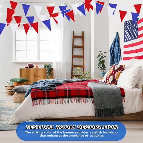 Image of Tatuo 200 Feet Solid Pennant Banners Flags String Triangle Hanging DIY Bunting Flags Party Decorations for Grand Opening Party Banners for Kids Birthday, Shops (Red White Blue)