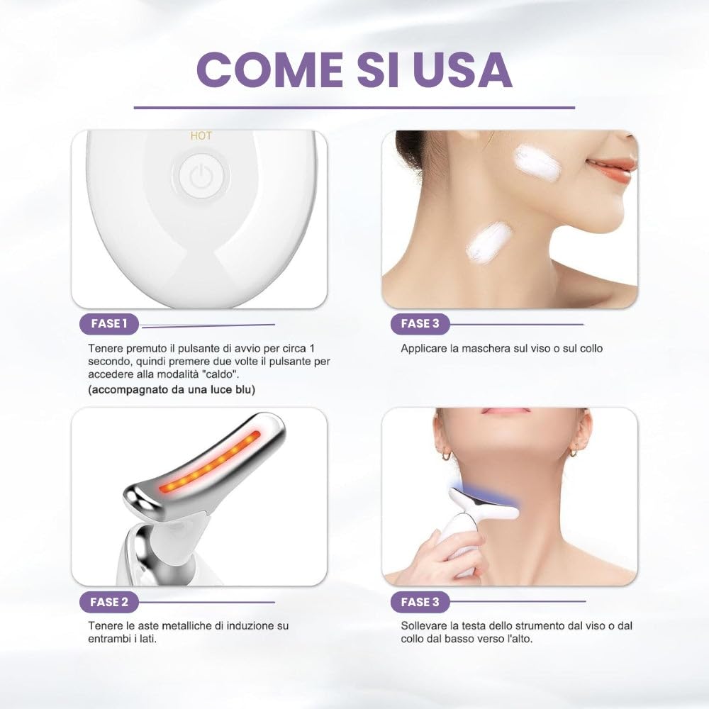 GLOW GEN Pure - Massaggiatore viso - Edizione Lifting Dispositivo di Bellezza per Viso e Collo 7 in 1, EMS 3 Modalità, Massaggio LED Intelligente, Riduzione Rughe e Tonificazione a 45°C