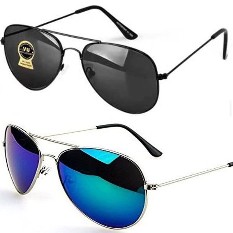 Unisex Combo Offer Pack Of Aviator Sunglasses For Men And Women Uv Protected (Lens Black, Blue || Frame Black || YNCH-02) - 2 Goggles-image-26
