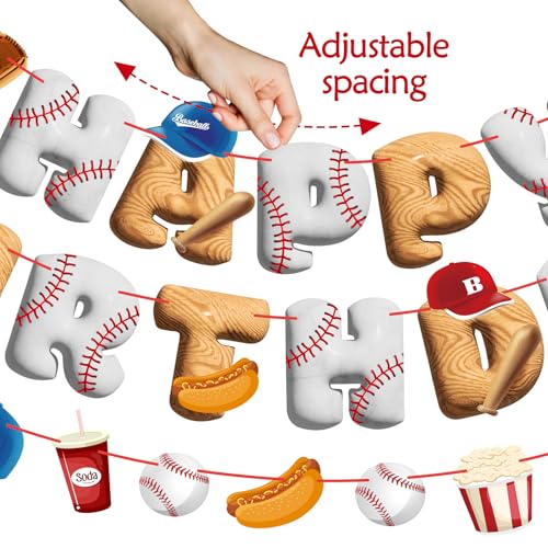 Image of Pre-Strung Baseball Birthday Decorations, Baseball Happy Birthday Banners, Pre-Assembled Sports Banners Decorations