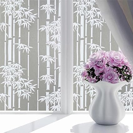 Image of SUNBIRD Window Privacy Film, Decorative Stained Glass Window Film, Frosted Window Tinting Film for Home, House Door Glass ('24 X 60' INCHES, White Bamboo)