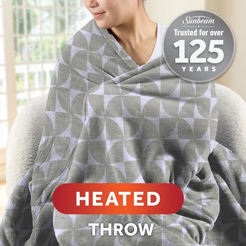Sunbeam Royal Luxe Microplush Manta Eléctrica Térmica, 50" x 60", Apagado Automático 4 Horas, Calentamiento Rápido, Lavable a Máquina, Gris Geométrico miniatura 2