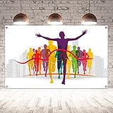 Picture of Boston Marathon Backdrop for Photoshoot Running Track Cross Country Marathon Party Decoration and Supplies for Home School Classroom Office
