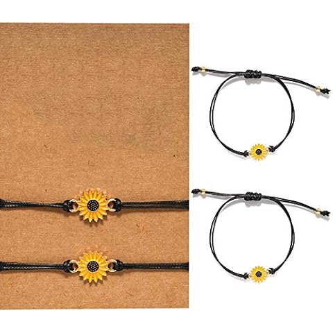 BESLIME 2PCS Sunflower Bracelets, Sunflower Jewellery for Women Girls Daisy Friendship Bracelet Dainty Necklace Earrings Gift for Friends Cover