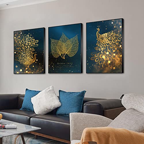 Toile paon abstraite pour habiller un grand mur de salon vide triptyque noir