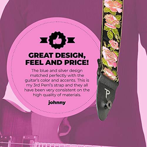Perri’s Leathers Ltd. - Guitar Strap - Nylon - Jacquard – Pink Metallic Rose - Black - Adjustable - For Acoustic/Bass/Electric Guitars - Made In Canada (Tws-7250) #TOP7