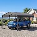 ALAULM 10x15FT Metal Carport w/Galvanized Steel Roof? Heavy Duty Car Port with Reinforced Support Rods & Windproof Anchors, All-Weather Outdoor Garage for Car, Truck, RV, Boat, Tractor