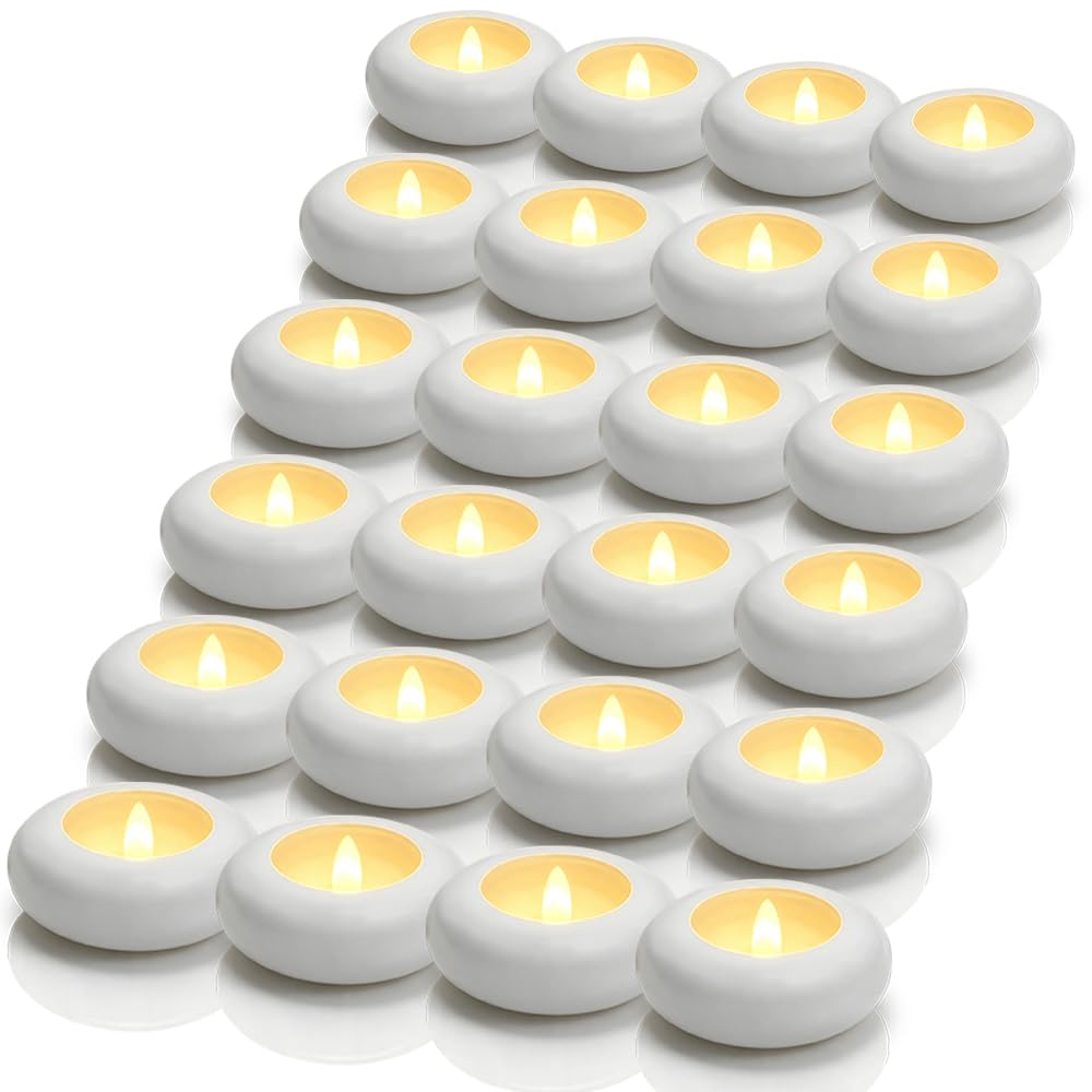 Peldris 24 Pack 3 inch Flameless LED Floating Candles, Floating Tealights Battery Operated, 200+ Hrs Runtime, Water-Activated Floating Candles for Wedding, Pool, Party, Cylinder Vases Centerpieces