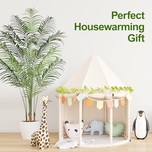 Keeplush Artificial Palm Tree 6.5ft Tall Fake Palm Tree Indoor Decor with 18 Trunks and Real Bark Design Faux Tropical Areca Palm Silk Floor Plant in Pot for Home Office Living Room Bedroom Decor 1pcs - Image 4