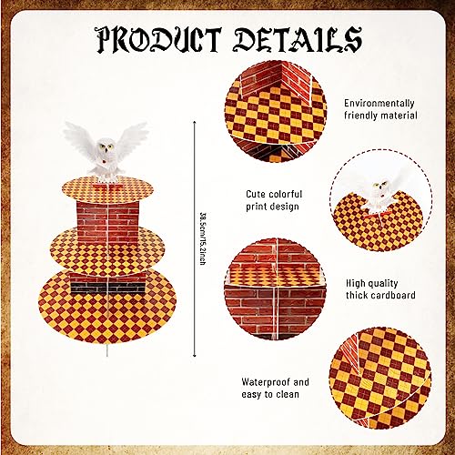 Recheel Magical Wizard Cupcake Holder, 3-Tier Snow Owl Theme Cardboard Cupcake Stand, Dessert Tower Display Birthday Party Supplies Decoration