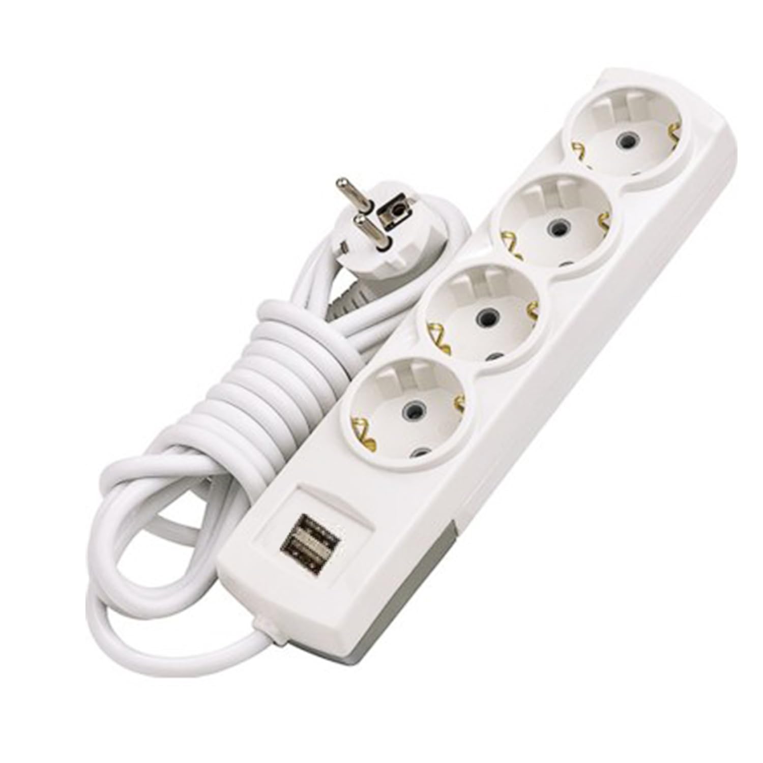 Badem10 Kablolu USB'li 4'lü Topraklı Grup Priz Fiş Çoğaltıcı 2 Metre Çoklu Asmalı Uzatma Kablosu Düğmesiz