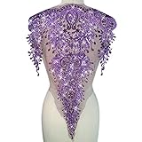 French and African Nigerian Lace Patches Sequins Stylist DIY Fabric Appliques Couture for Couture, Prom Costumesl,Bodice Suits Design (Purple, D-15x24 inch)