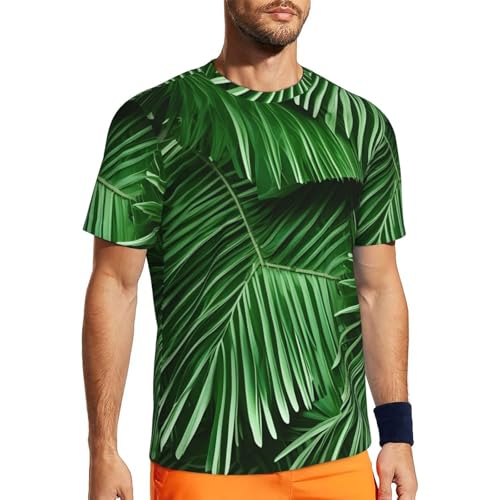 Cute Green Palm Leaves Print Men Short-Sleeved T-Shirt Breathable Lightweight Summer Fashion Gym Workout Casual Wear4