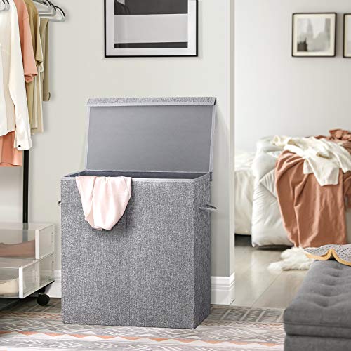 Songmics Sturdy Double Laundry Hamper With Lid & Removable Fabric Bag, 142L Large Clothes Hamper 2 Section, Laundry Basket With Handles For Closet, Laundry Room, Bedroom, Bathroom, Gray Ulcb02G #TOP1
