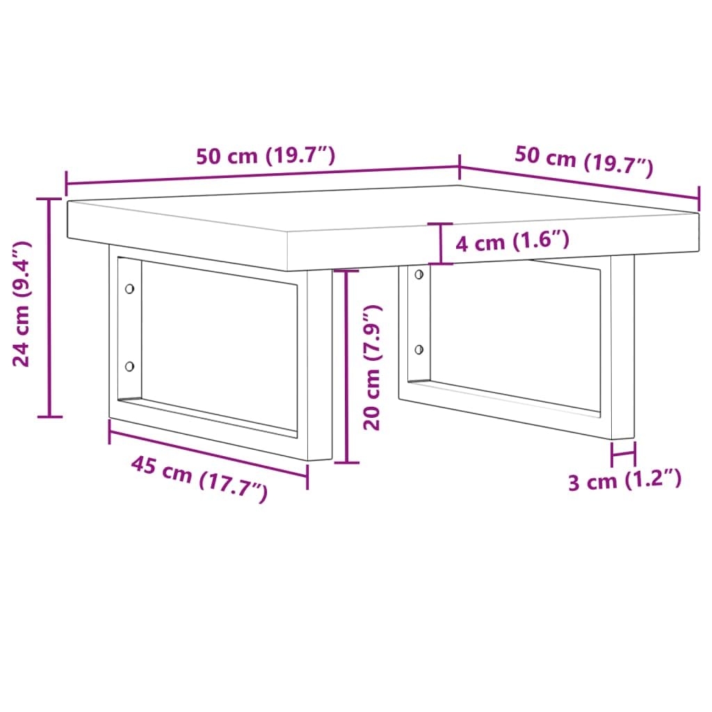Scaffale per lavabo da parete in acciaio e legno di acacia massiccio, 50 x 50 x 4 cm, supporto rettangolare, portata fino a 100 kg, salvaspazio, per bagno, lavabo e WC degli ospiti, con