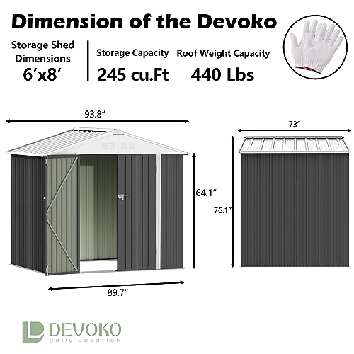 Image of Devoko Outdoor Storage Shed 8 x 6 FT Lockable Metal Garden Shed Steel Anti-Corrosion Storage House with Single Lockable Door for Backyard Outdoor Patio (Gray)