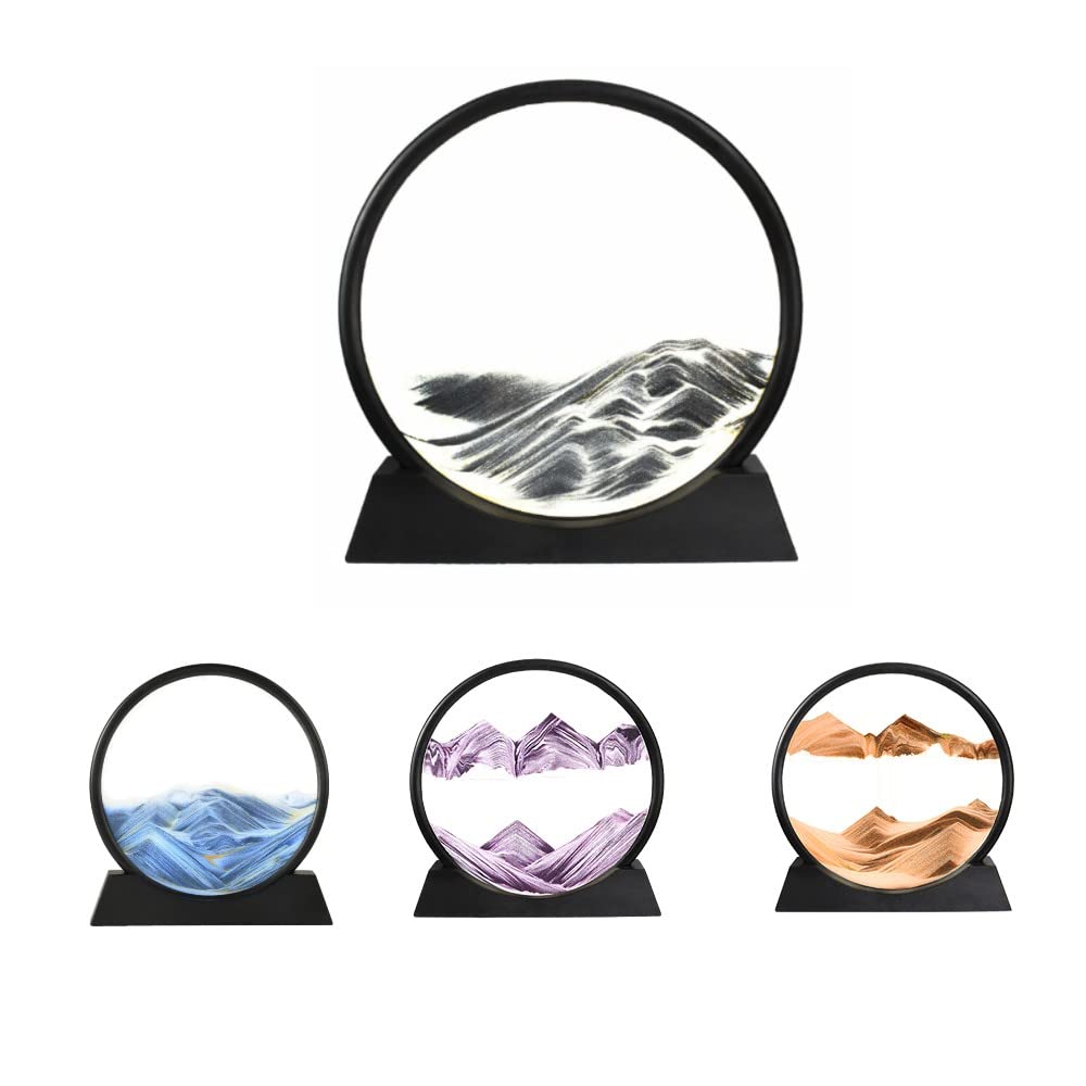 OPHRBU3D Moving Sand Art Round Glass Flowing Sand Frame,Unique Ornamental for Desktop Home Office Work Decor, (12inch, Black)