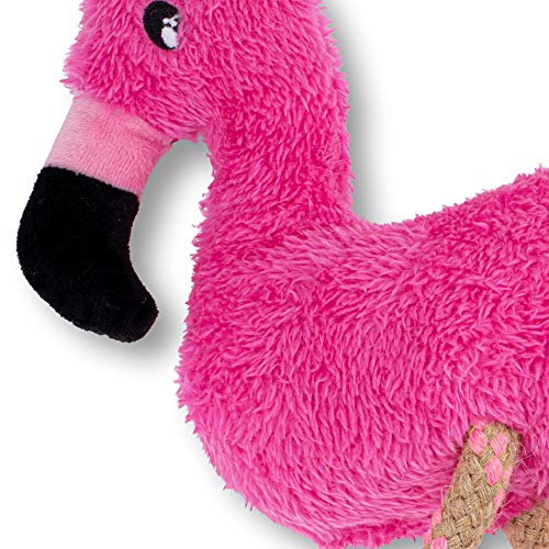 Beco-Soft-Fuzzy-Large-Squeaker-Pink-Flamingo-Dog-Toy-with-Rope-Legs-Fetch-Snuggle-Play-Made-from-Recycled-Materials-Large