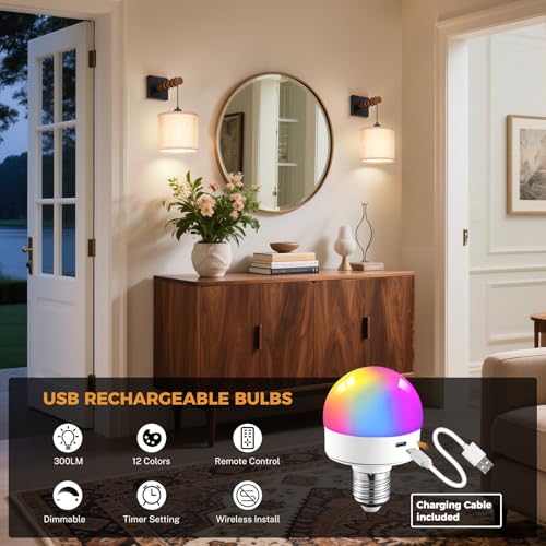 Image of Battery Operated Wall Sconces Set of 2, 8000mAh Rechargeable Sconce RGB 15 Colors Dimmable Wall Sconce Wireless Battery Powered Sconces Decor Wall Lights for Living Room Bedroom Black