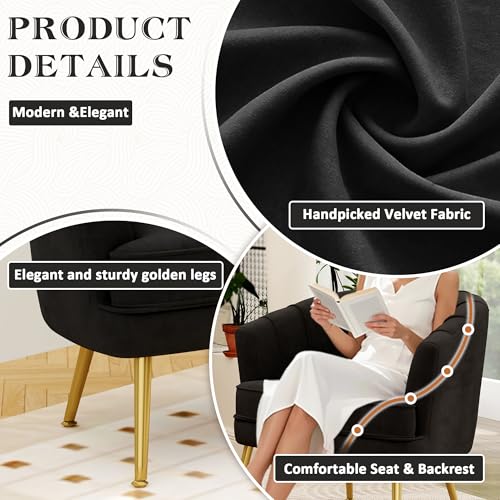 Image of Andeworld Velvet Accent Chair, Barrel Armchair, Black