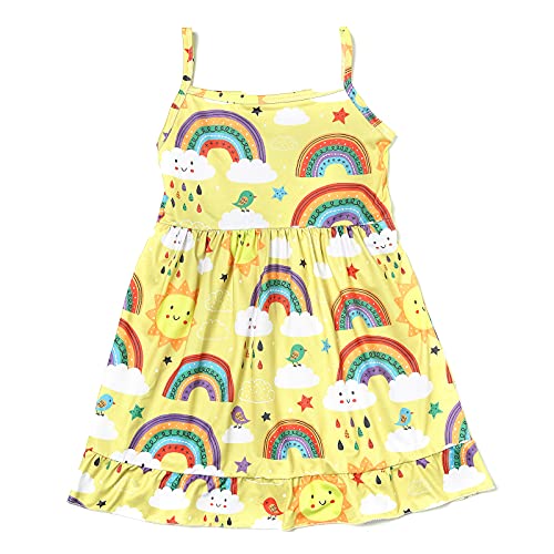 Toddler Girls Rainbow Spaghetti Strap Dress Ruffle Bottom Sleeveless Summer Apparel