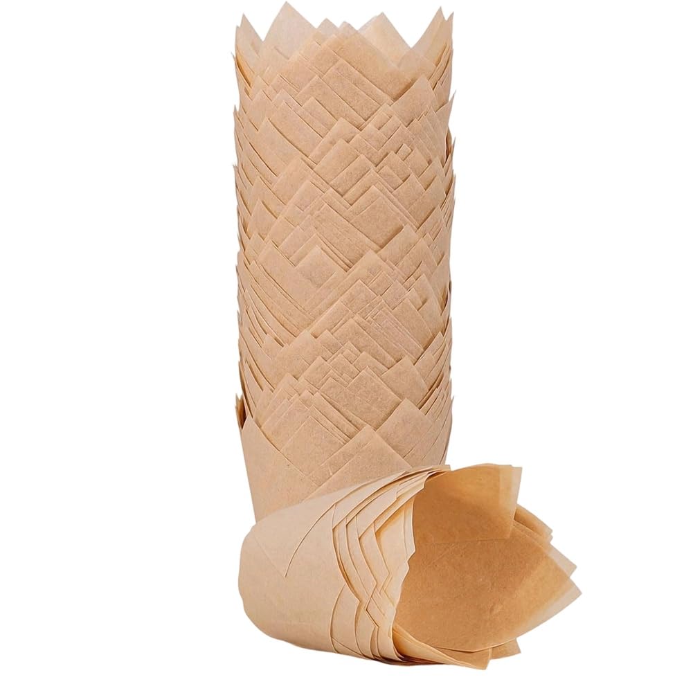 Hndhbfgrt Unbleached Tulip Cupcake Liners(150pcs)-Natural Parchment Baking Cups for Wedding, Birthday Christmas Party