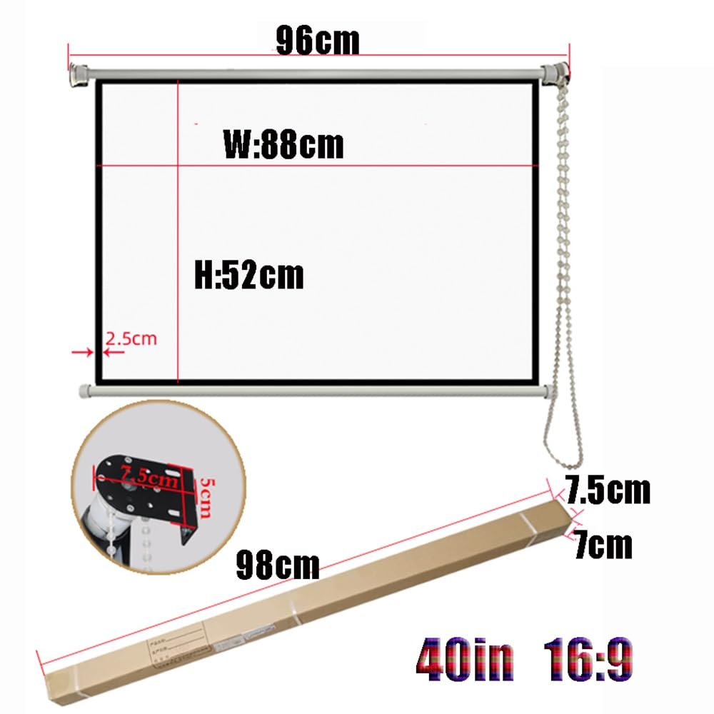 40" 50" 60" 72" Écran De Projection 4K HD Projecteur Portable Écran De Film Manuel Déroulant pour Affichage Public Intérieur Extérieur(40inch-16:9)