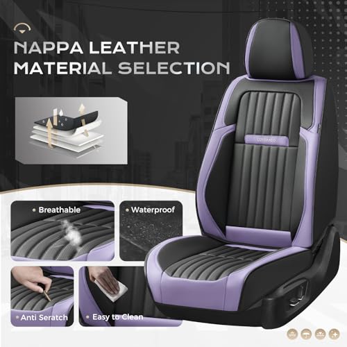 Image of Coverado Car Seat Covers Front Seats, Seat Covers for Cars, Car Seat Protector, 2-Pack Car Seat Cushion Nappa Leather, Waterproof Seat Covers Carseat Cover Universal Fit for Most Cars(Purple&Black)