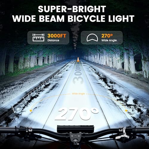 VASTFIRE 17 LED Bike Lights, Super Bright Bicycle Light for Night Riding, USB Rechargeable Bike Headlight and Taillight, Waterproof Wide Beam Bike Front Light with Digital Power Display - Image 3