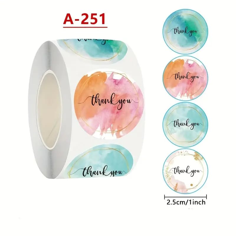 Image of Alokik Enterprise 1000 Pcs Thank You Multicolor Watercolor Stickers, Round Thank You Adhesive Sticker for Small Business Wedding Supplies Packing Stickers Gift Wrap (2 Decoration Stickers Roll)