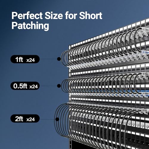 Cable Patch Cat6a 0.5ft Paquete 24 unidades RJ45 miniatura 7