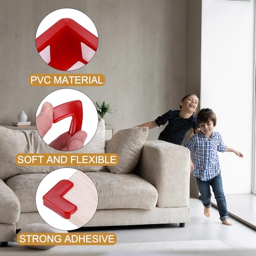 Image of uxcell Corner Protectors, 16 Pcs Table Corner Protectors, Furniture Corner Guard and Edges Safety Bumpers for Table Edges and Sharp Corners (L-Shaped, Red)