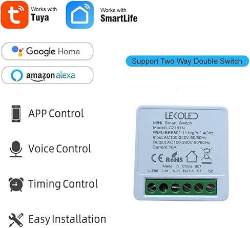 Tek Kanal Akıllı Wifi Anahtar Rölesi Tuya & Smart Life App Uyumlu [Enerji Sınıfı A]