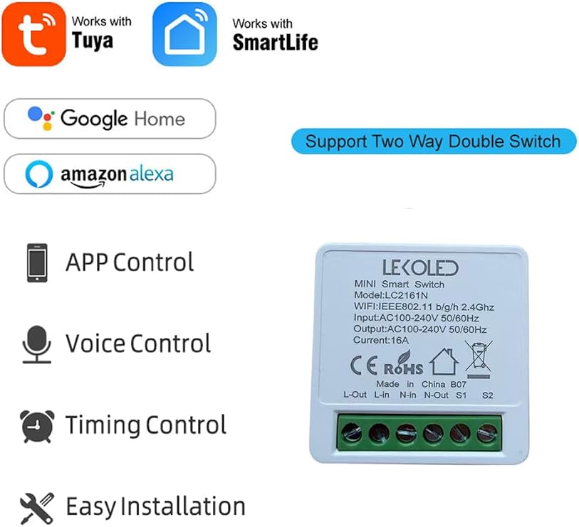 Tek Kanal Akıllı Wifi Anahtar Rölesi Tuya & Smart Life App Uyumlu [Enerji Sınıfı A]