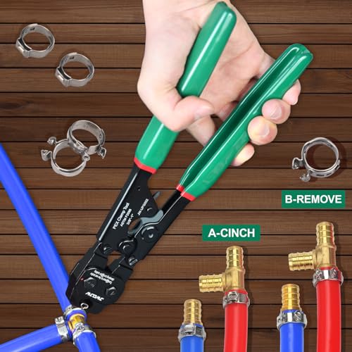 JWGJW Pex Pipe Clamp Cinch Tool Crimping Tool,Ratchet Pex Cinch Tool with Removing Function and Pex Pipe Cutter,for 3/8 to 1-inch Pex Pipe Clamp Crimping Remove Tool Kit.