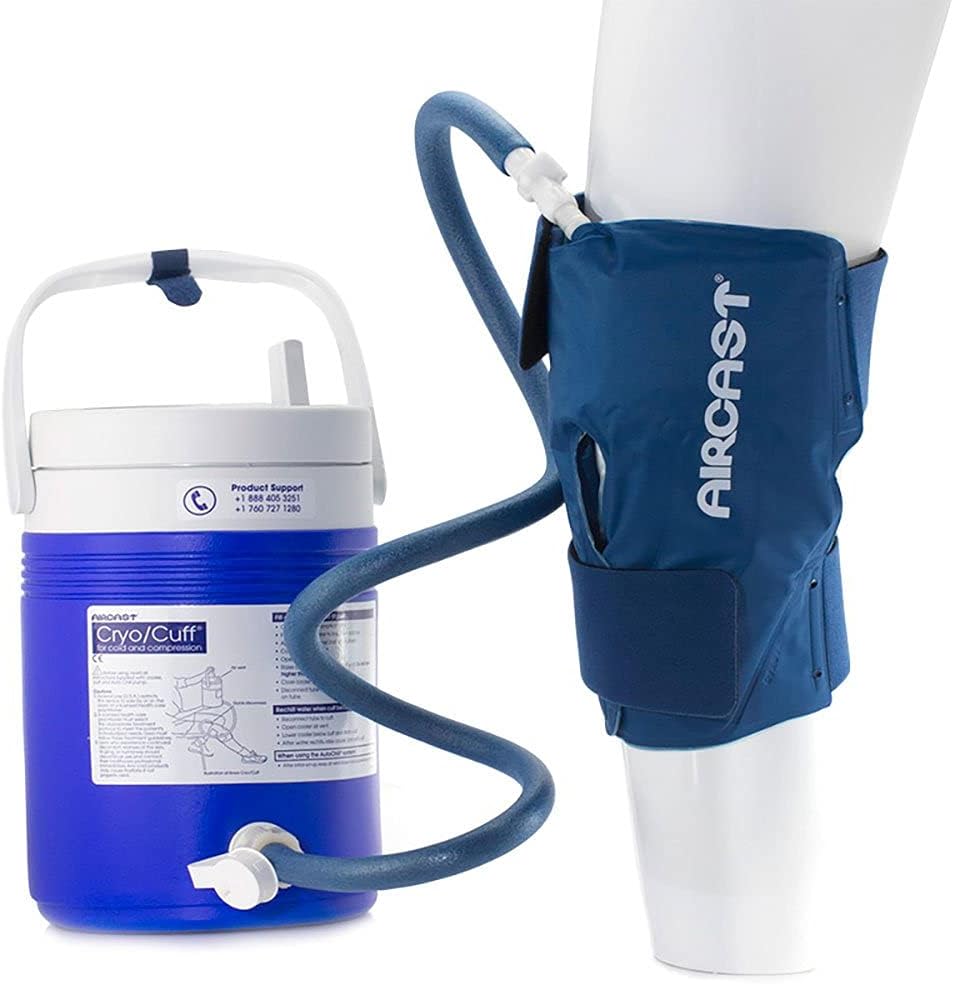 12233 Cryo/Cuff System, Combines Focused Compression with Cold Therapy to Provide Optimal Control of Swelling to Minimze Hemathrosis, Edema and Pain, Complete System with Medium Knee Cuff,Blue