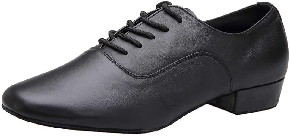 Mens Soft Leather Jazz Shoes Modern Latin Lace-up Closed Toe 4CM Standard Dance Shoes