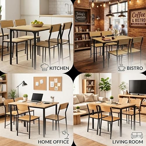 Image of Dining Table Set of 4, 4 Seater Dining Table with Chairs, Engineered Wood Top & Metal Frame, Space Saving Compact Rectangular Dining Table Set for Home, Kitchen, Office (Gold Oak- DIY)