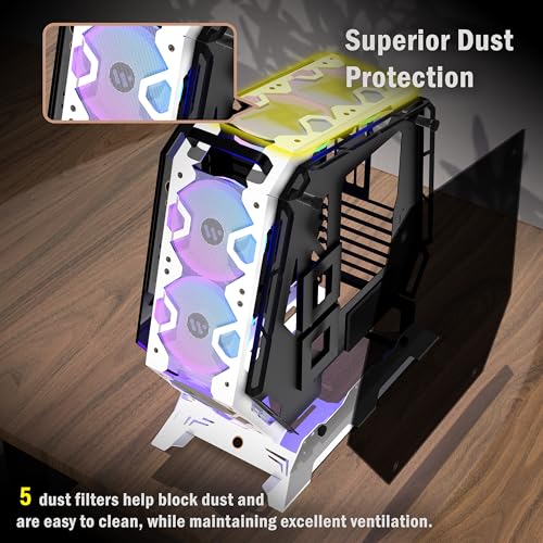 Image of KEDIERS PC Case C570 ATX Mid Tower Tempered Glass Gaming Computer Open Frame Case with 5 PWM ARGB Fans (White C570)