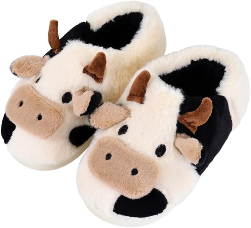 Product image of XIXITIAO Slippers For Women,Cow Slippers,Womens Fuzzy Slippers,Cute Animal Cartoon Fluffy Plush House Slippers For Women Men Indoor