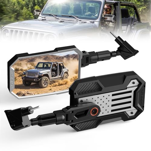 Mirrors Doors Off - Wrangler JL Side Mirrors Compatible with 2018-2023 Wrangler JL & Gladiator JT Anti-shaking Wider Wrangler Side View Mirrors with Removable Back Panel+5 Creative Sticker Sets