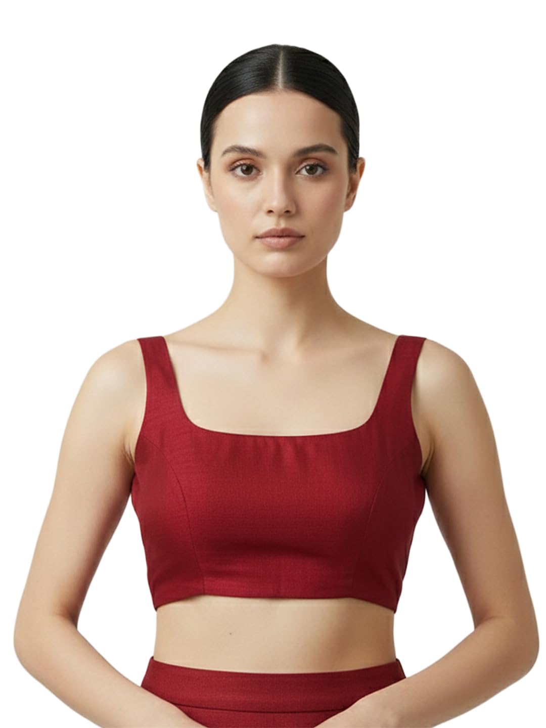thevasa Women's Dupion Raw Silk Scoop Neck Padded Blouse-picture-20