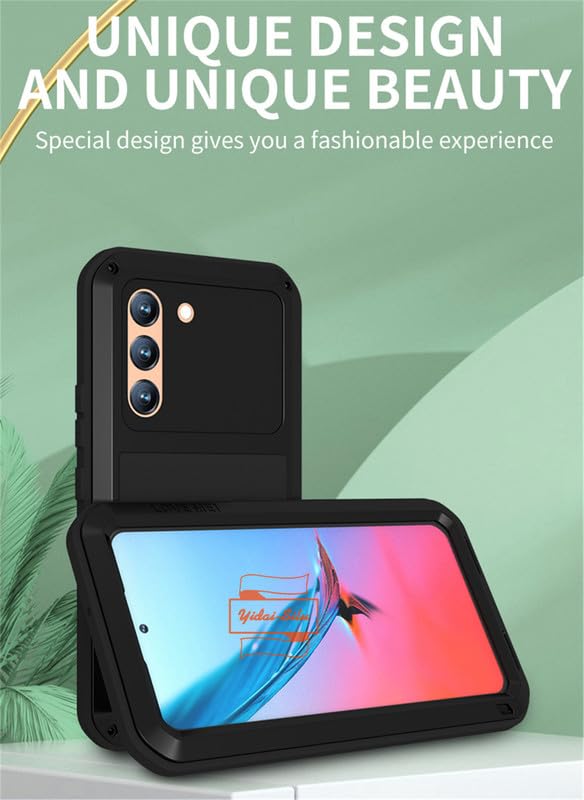 Galaxy S21 FE Wodoodporne 【Wytrzymałe aluminium, IP54 Jakość wojskowa】 2m Odporne na wstrząsy metalowe 360°Protectio Etui z wbudowanym ekranem do Samsung Galaxy S21 FE 6,4" - Czarny