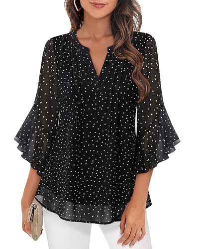 Image of Timeson Women's Short Sleeve V Neck Blouses Shirts Floral Double Layers Mesh Tunics Tops