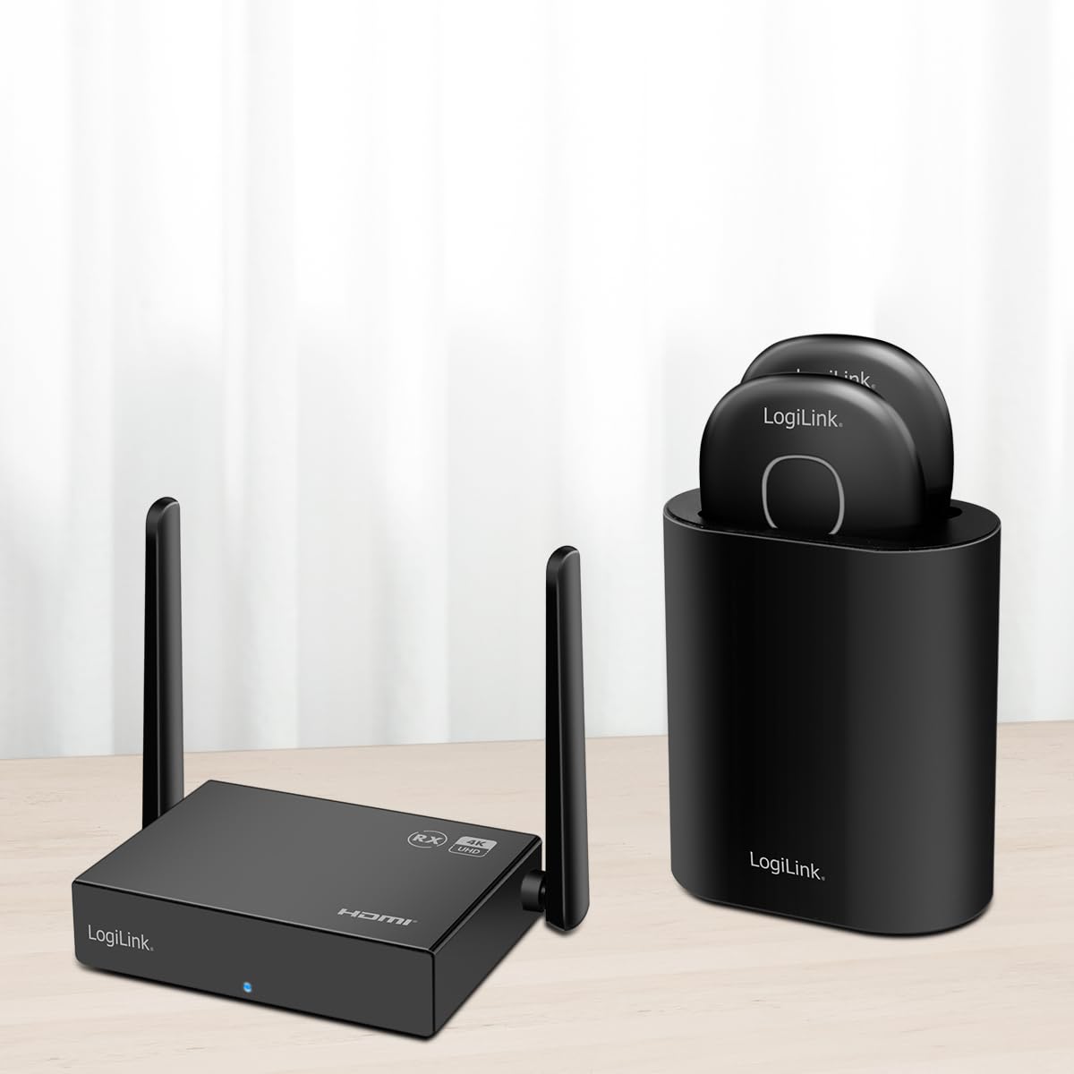 LogiLink HDW0112 - Kit videoconferenza HDMI BYOD (Bring Your own Devices), senza fili, 50 m, 30 zu1, multicast, 4 K@60 Hz, per visualizzare/condividere dati/video tramite WiFi HDMI sulla TV